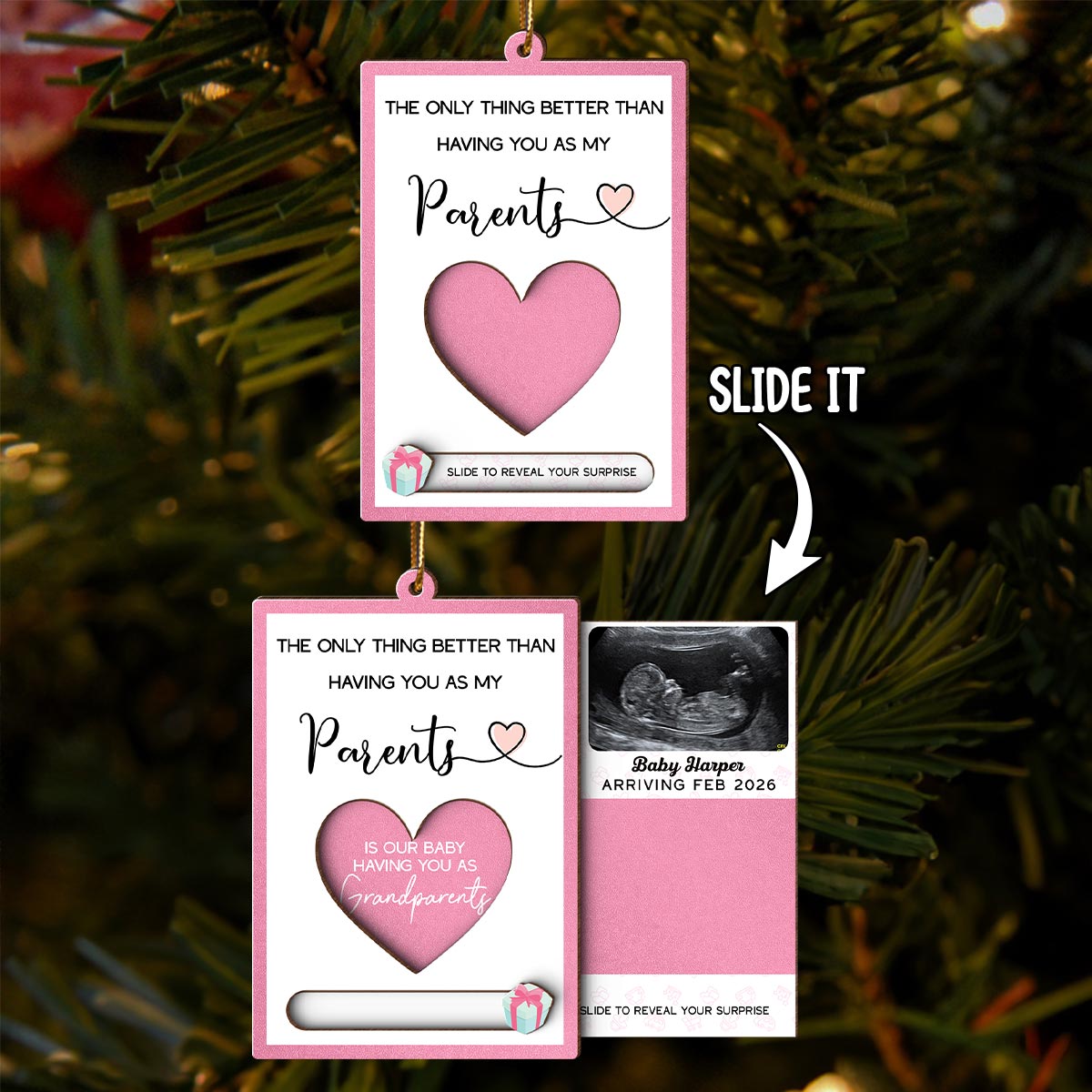 Pregnancy Announcement - Personalized Slider Ornament - New Baby Reveal Keepsake