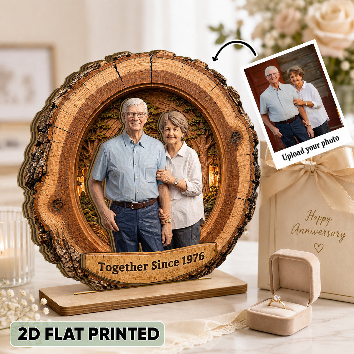 Custom Couple Photo Portrait - Personalized 2-Layered Wooden Plaque - Heartfelt Anniversary Gift for Her, for Him