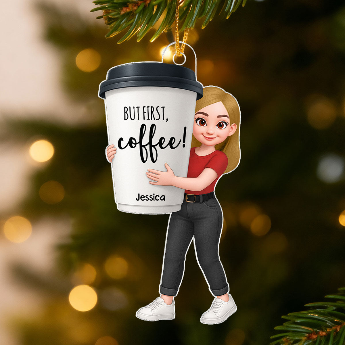 Coffee Girl 3D Effect - Personalized Acrylic Ornament - Christmas Gift For Coffee Lovers