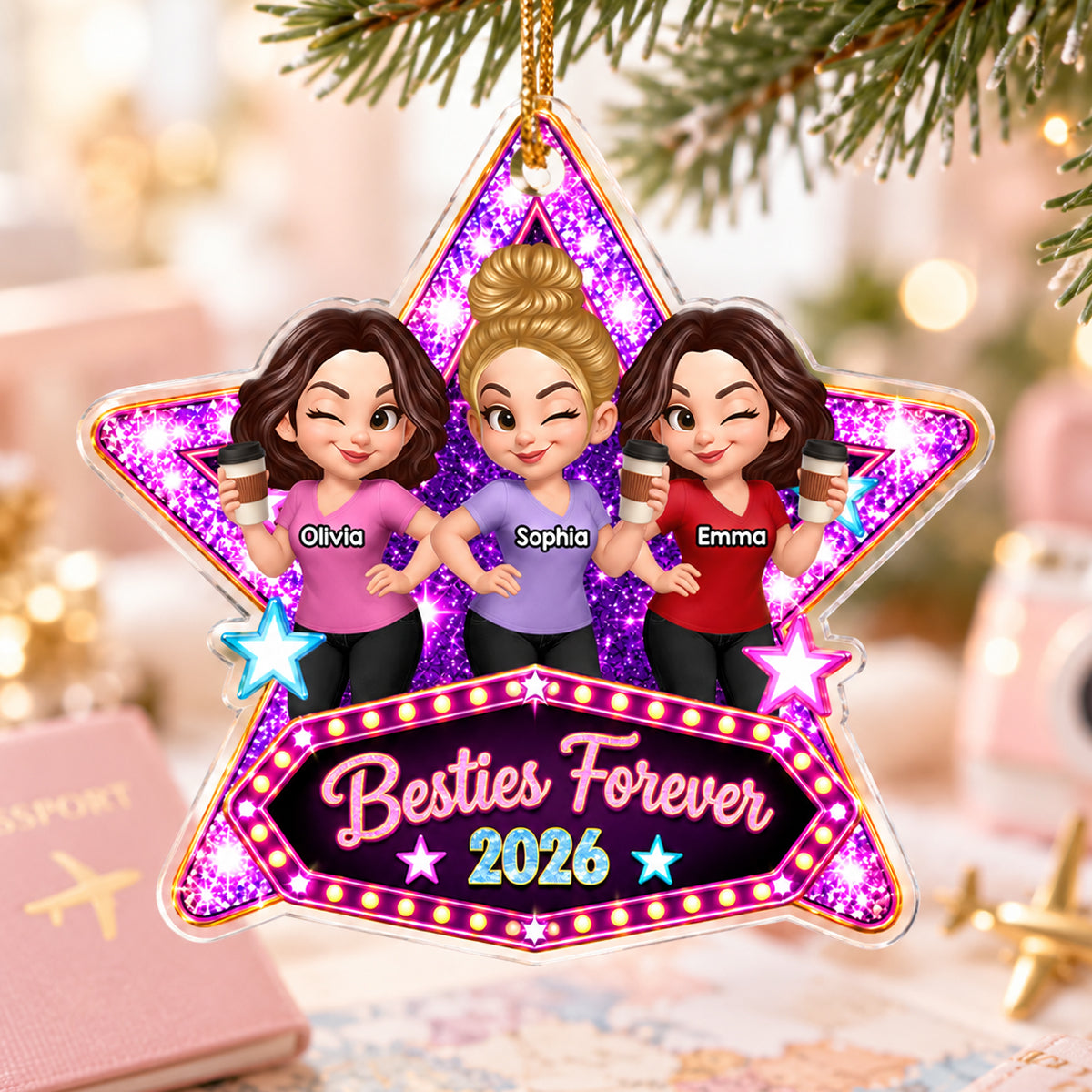 Besties Sisters Forever Stars - Personalized Acrylic Ornament - Christmas Gift For Besties Sister