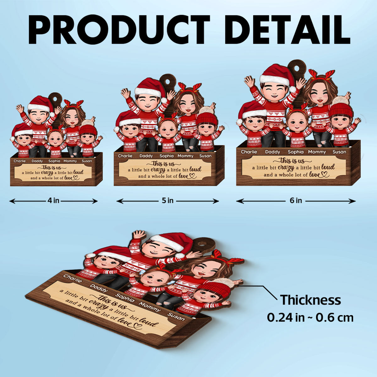 Happy Family In Box Personalized 2-Layer Wooden Ornament, Christmas Gift