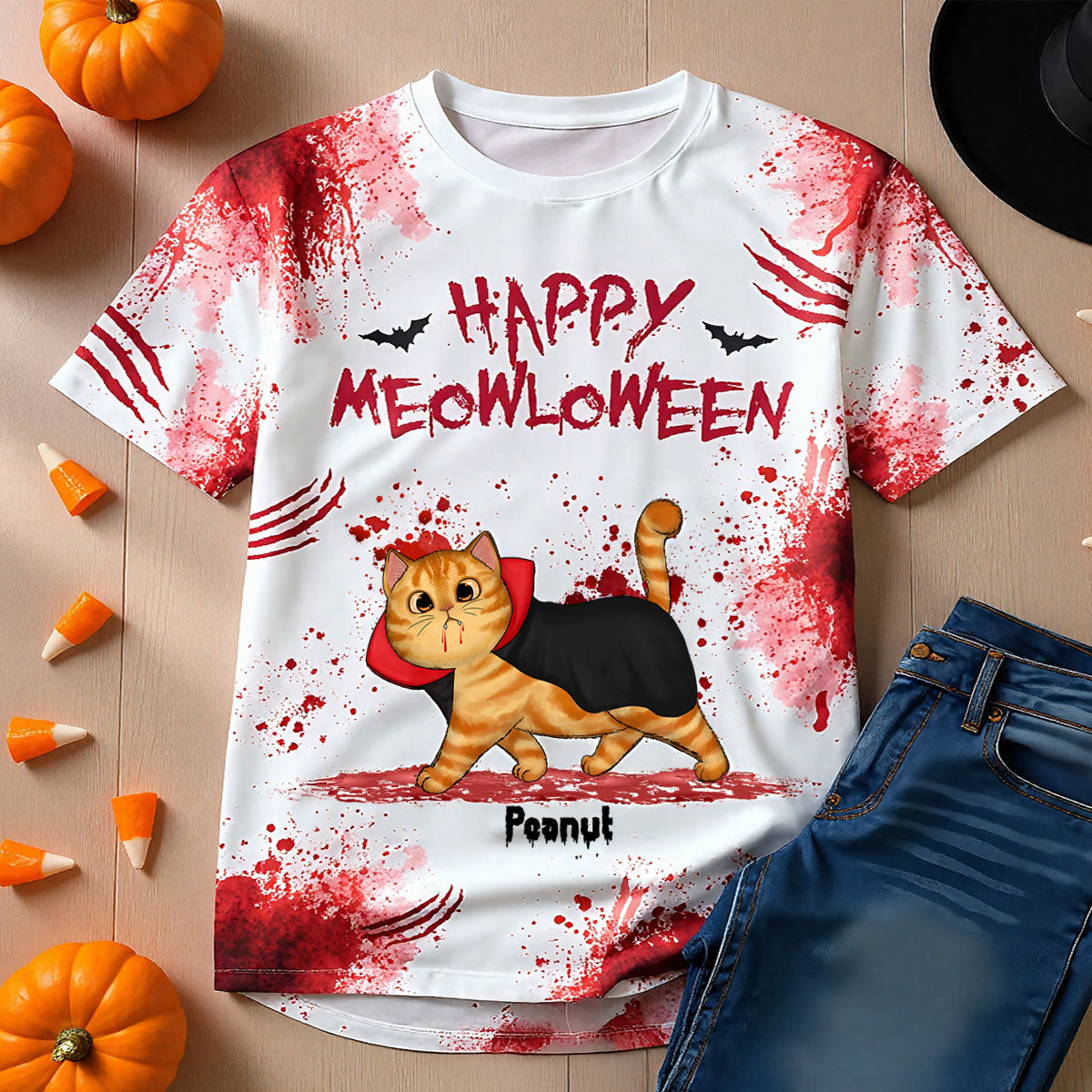 Happy Meowloween Spooky Walking Cat Personalized Shirt, Halloween Costume For Cat Lover
