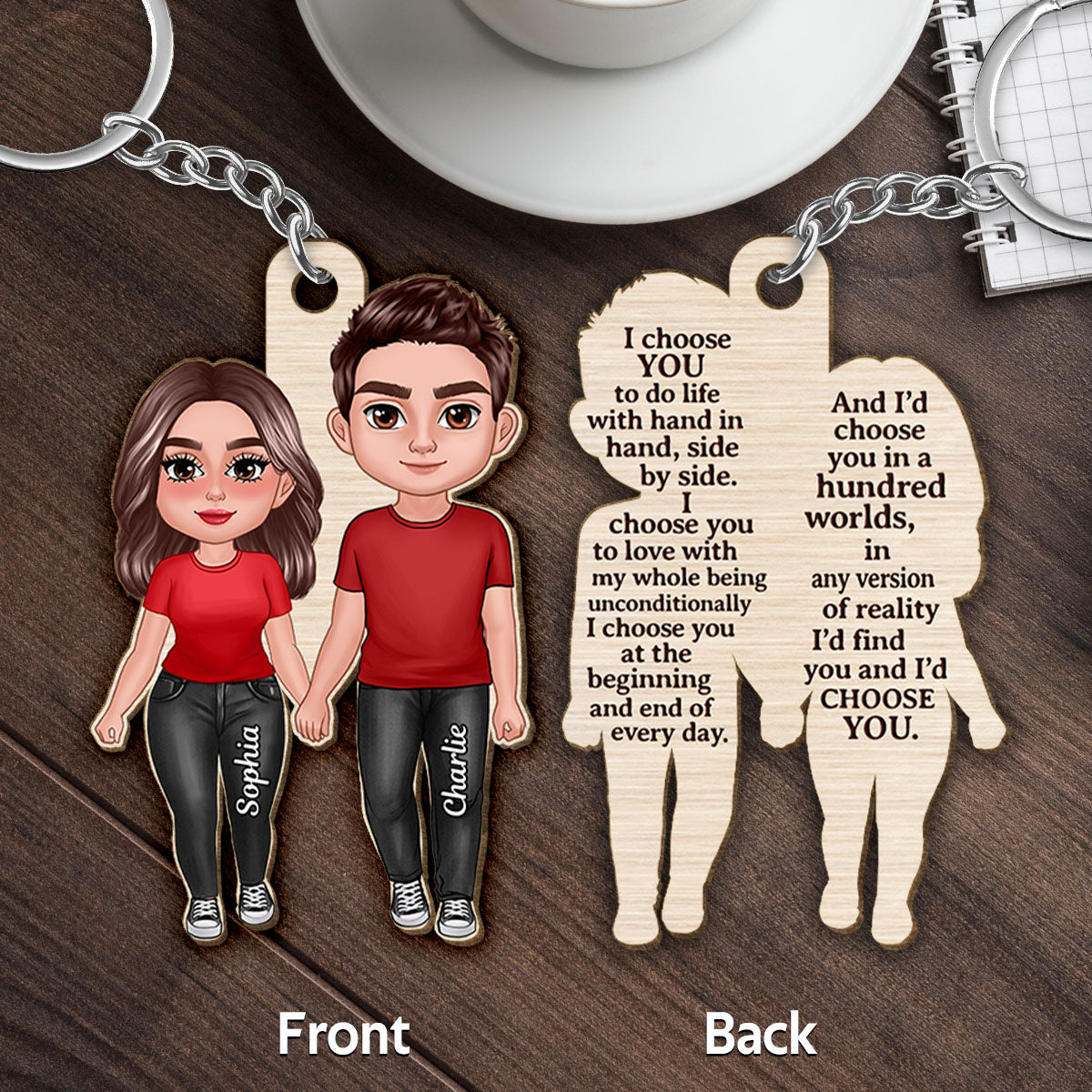 Doll Couple Hand In Hand I Choose You Gift For Him Gift For Her Keepsake Personalized Wooden Keychain