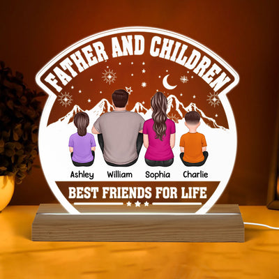 Dad And Kids Best Friends For Life Personalized Warm Custom Shape Acrylic LED Night Light