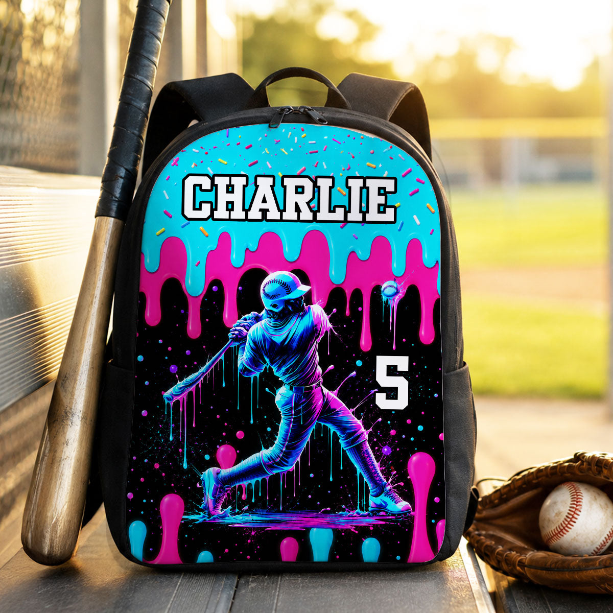 Baseball Drip Custom Name & Number - Personalized Backpack - Back To School Gift For Baseball Lovers, Baseball Players