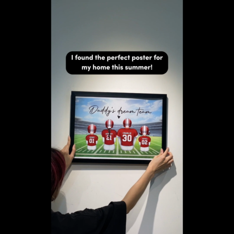 Daddy's Team Football Family Sitting Back View - Personalized Poster