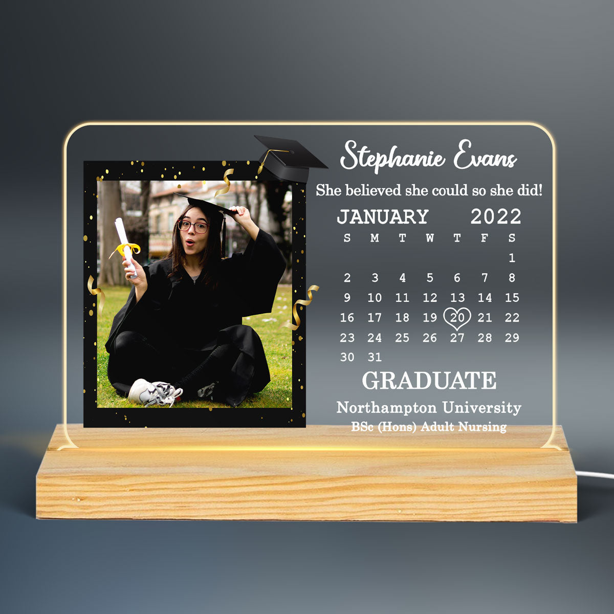 Custom Photo Senior Graduation Congratulation Gift Calendar Date Personalized Custom Shape LED Night Light