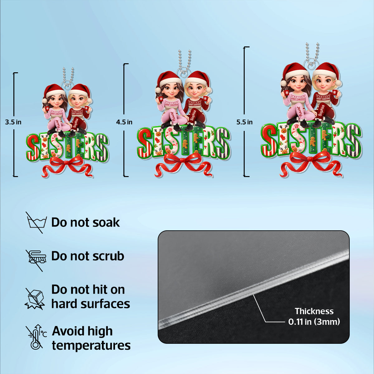 Besties Sisters Sitting on Text Personalized Acrylic Ornament, Christmas Gift for Best Friends, Sisters