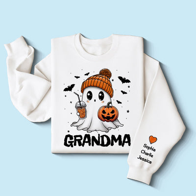Fall Season Halloween Grandma Boo Personalized Sleeve Printed Sweatshirt, Gift For Grandma