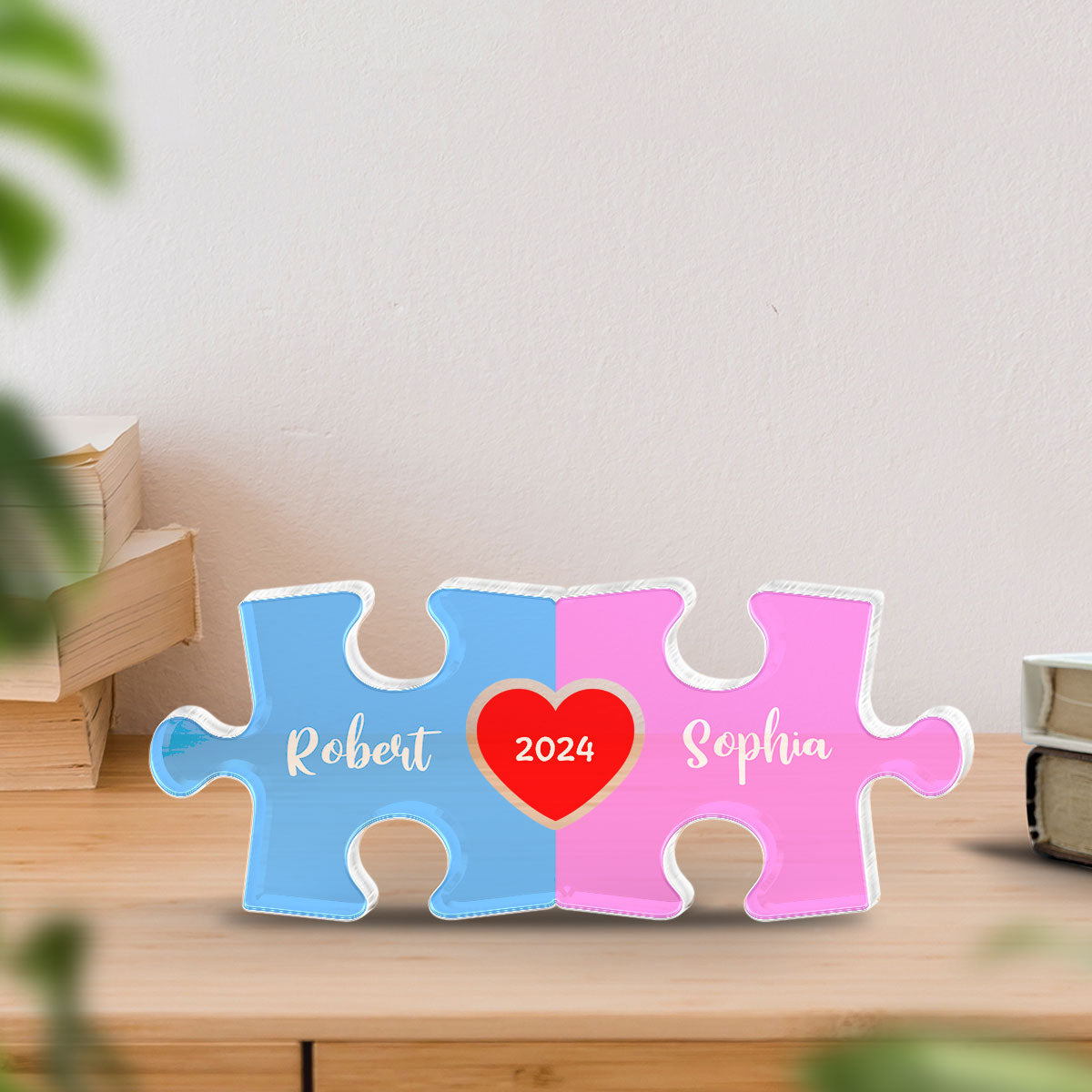 Love Is The Piece That Holds Us Together Acrylic Block Plaque, Personalize Couple Puzzle Name Sign,  Gift For Him, For Her, Wedding Gift