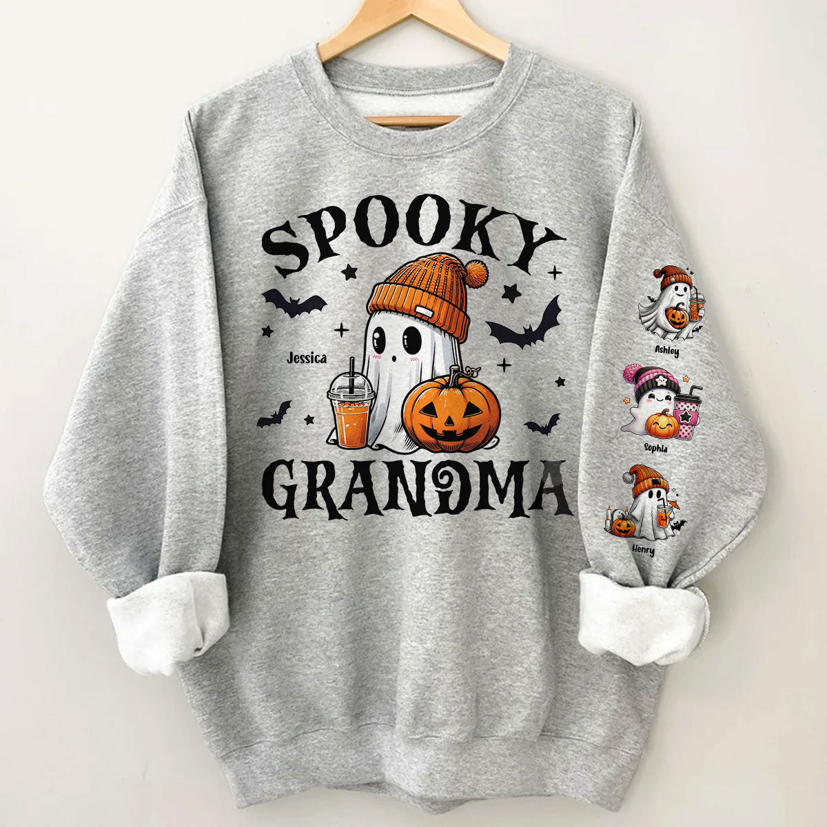Halloween Grandma Mom Cute Boo Personalized Sleeve Printed Sweatshirt