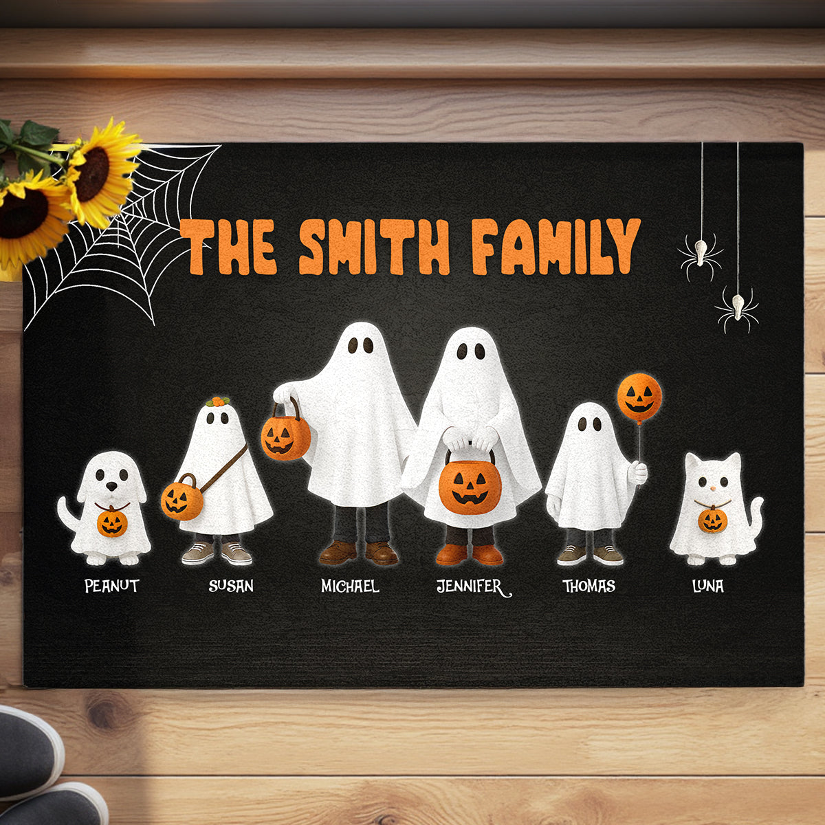 3D Effect Halloween Cute Funny Boo Family Personalized Doormat