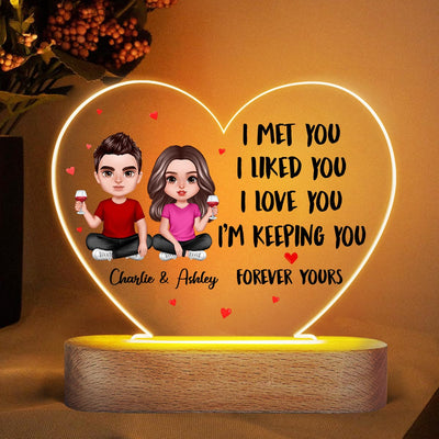 Doll Couple Sitting Realistic Gift For Him For Her Personalized Acrylic Heart Plaque LED Lamp Night Light