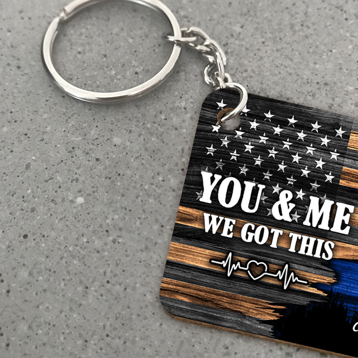 Hero Couple Kissing Half Flag Gift by Occupation Firefighter, Nurse, Police Officer Personalized Wooden Keychain