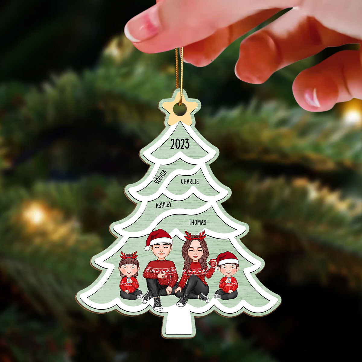 Christmas Tree Swirl Family Member Personalized Wooden Ornament