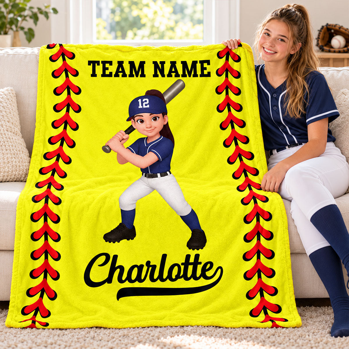 Baseball Softball Boy Girl Custom Name And Team Name - Personalized Fleece Blanket - Christmas Gift For Baseball Players, Grandson, Son, Granddaughter, Daughter