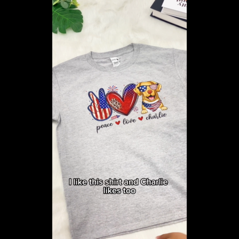 Peace Love Dogs USA Flag Pattern Personalized Shirt, Gift For Dog Mom, Dog Dad, Dog Lovers