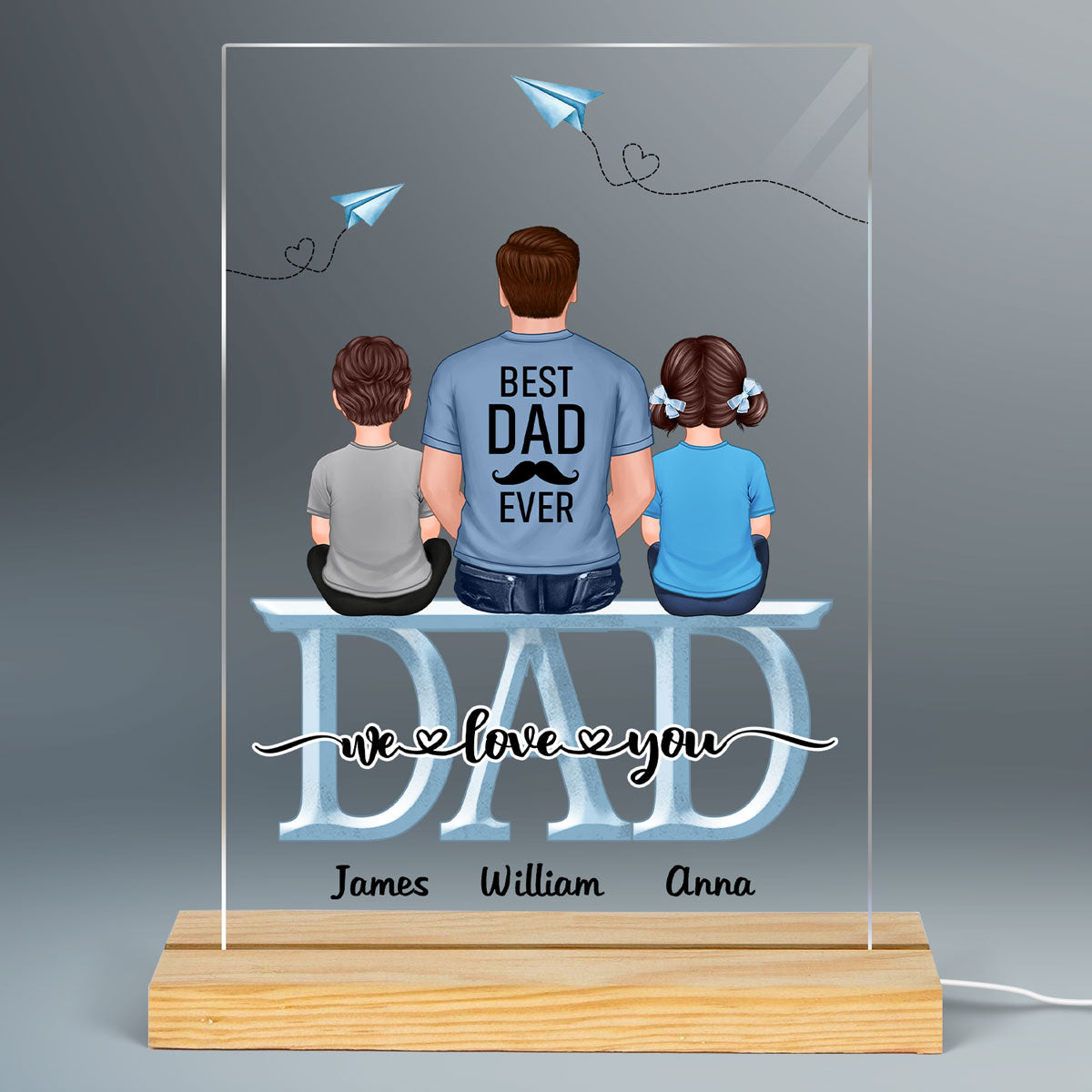 Dad Grandpa And Kids On Text Personalized Acrylic LED Night Light