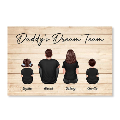 Daddy‘s Team Back View Dad And Kids Sitting Personalized Poster, Gift For Dad, Husband