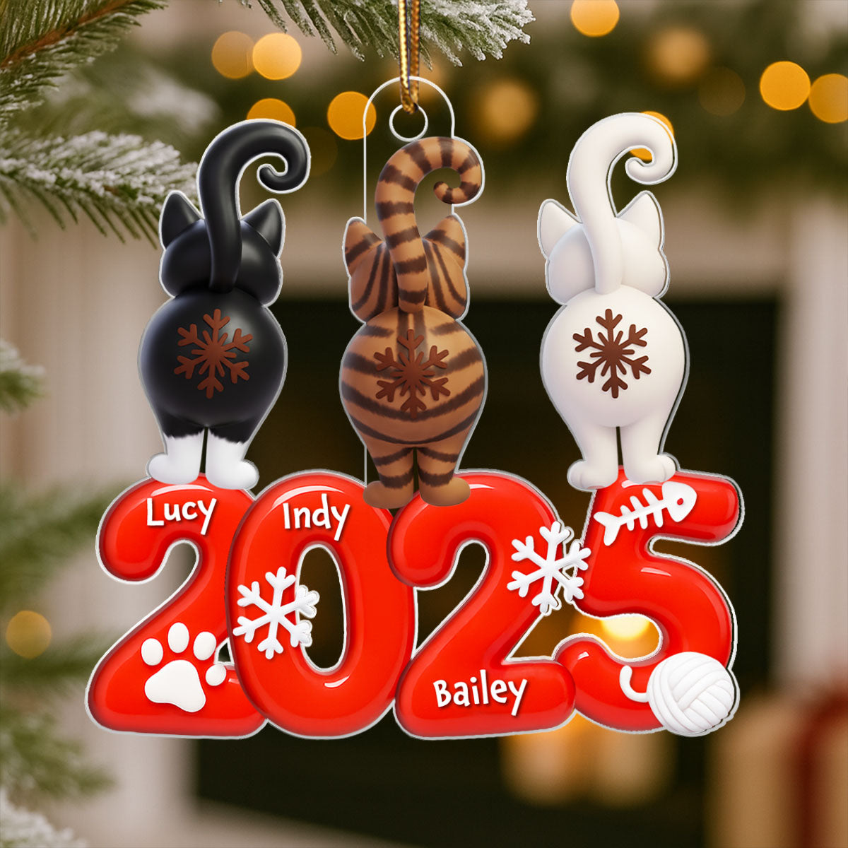 Funny Cat Back View 2025 Christmas - Personalized Acrylic Ornament - Gift for Cat Moms, Cat Dads, Cat Lovers