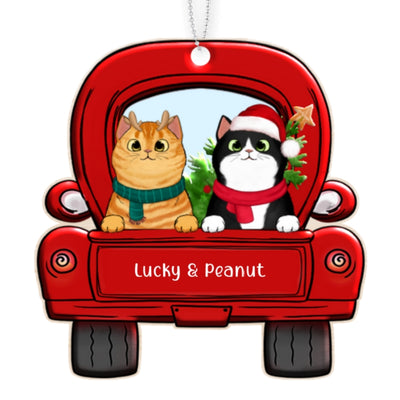 Fluffy Cat On Truck Personalized Wooden Ornament