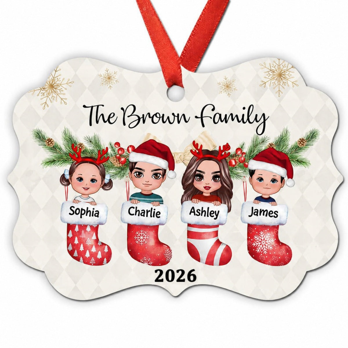 Family Dogs Cats Inside Stocking Personalized Christmas Ornament