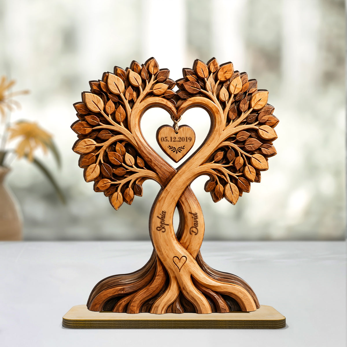 デコパージュ ꔛ‬ꕤ 木製ウエルカムプレート Couple Heart Tree - Personalized 2-Layered Wooden Plaque