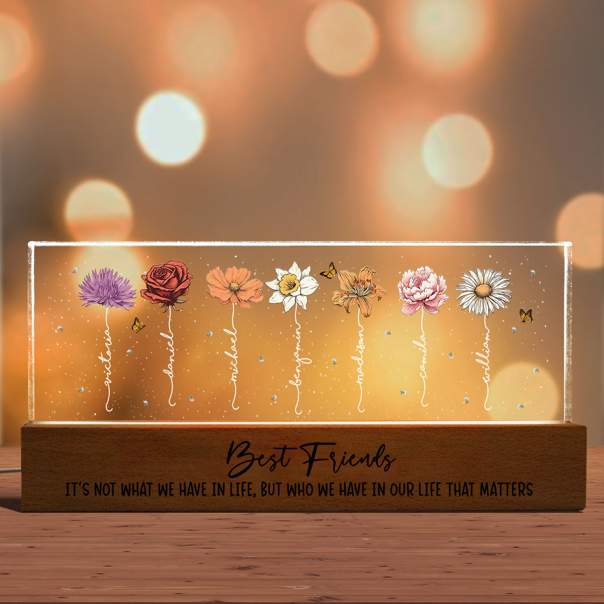 Best Friends It's Who We Have In Life That Matters  Birthmonth Flower Personalized LED Night Light, Best Friend Christmas Gifts