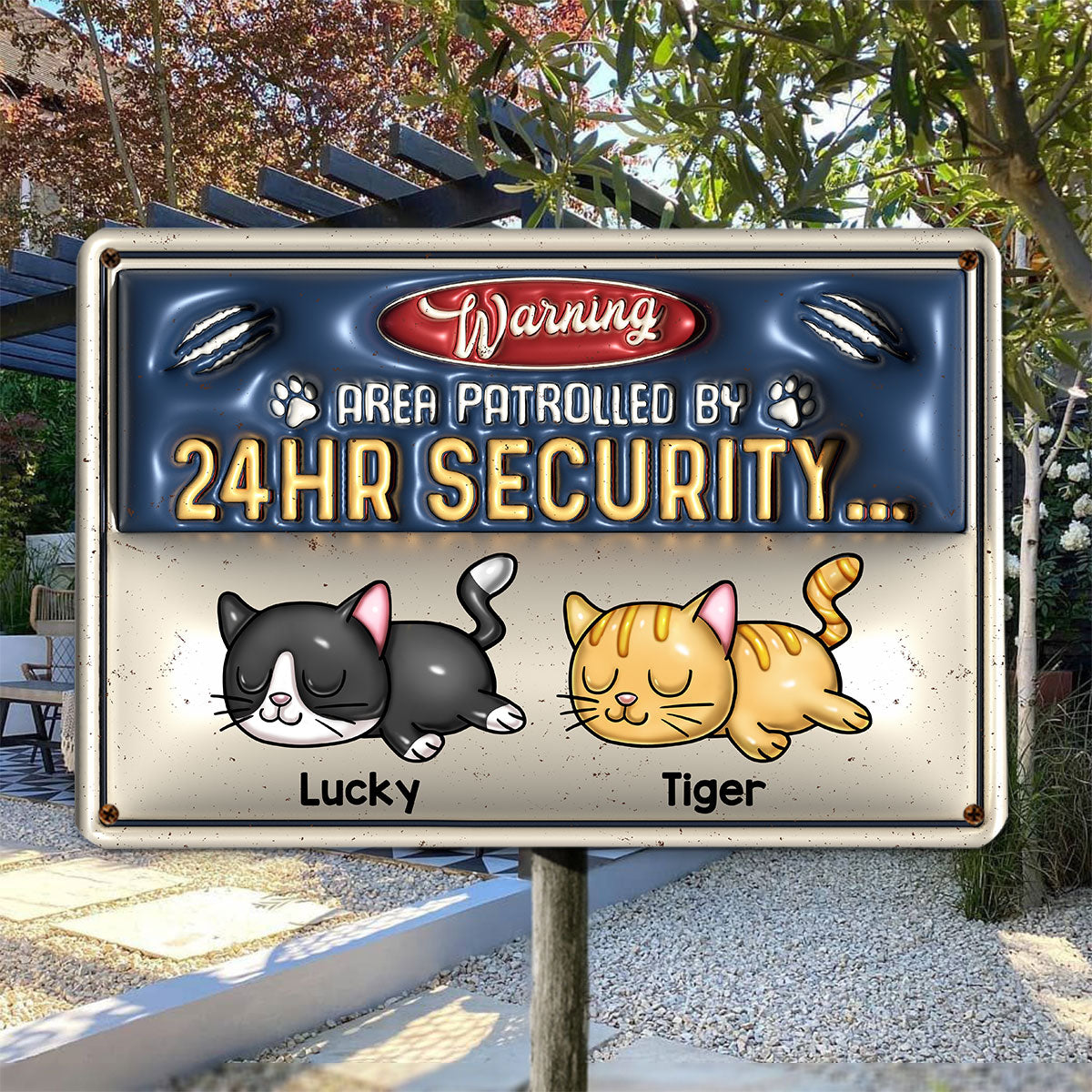 Warning Area Patrolled By Cute Sleeping Cats Personalized 3D Inflated Metal Sign, Gift for Cat Mom, Cat Dad, Cat Lovers