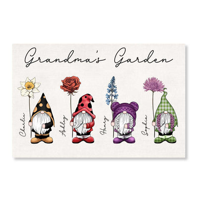 Gift For Grandma Mom Grandma‘s Garden Vintage Birth Flowers Cute Gnomes Personalized Horizontal Poster