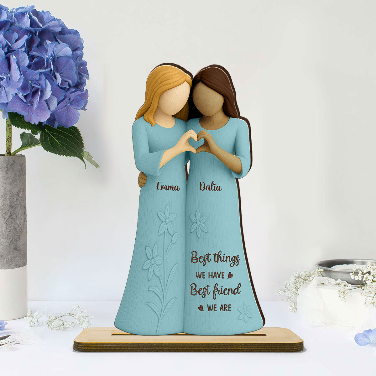 Soul Sister Friendship 3D Effect Personalized Standing Wooden Plaque, Gifts for Best Friend, Bestie Birthday Gift