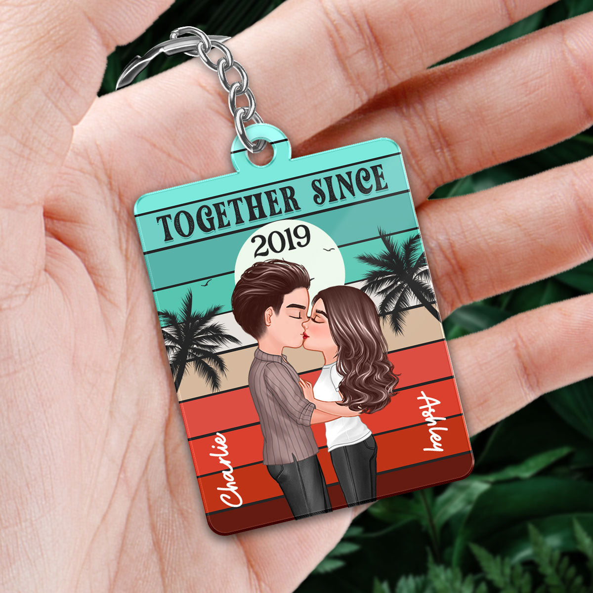 Doll Couple Kissing Retro Palette Favorite Song Scannable QR Code Personalized Acrylic Keychain