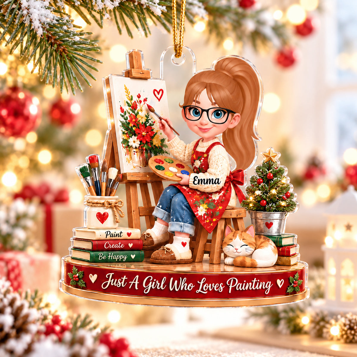 Just a Girl Who Loves Painting - Personalized Acrylic Ornament - Christmas Gift for Daughter, Granddaughter