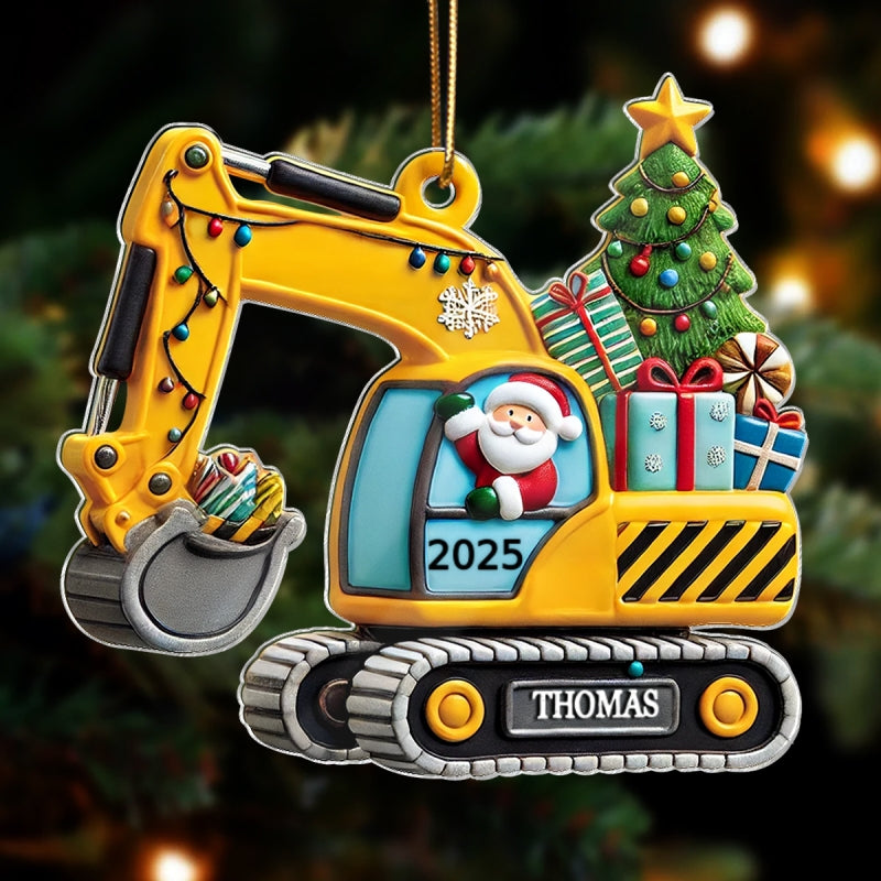 Personalized Christmas Excavator Construction Ornament | Gift For Boy, Son, Grandson