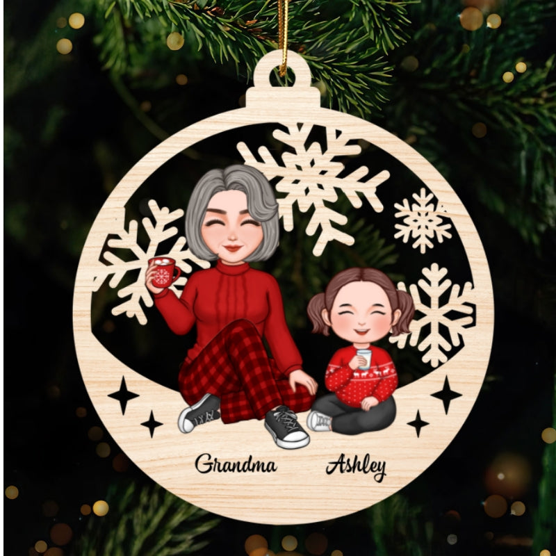 Cute Grandma Grandkid Sitting Cut-through Personalized Wooden Ornament