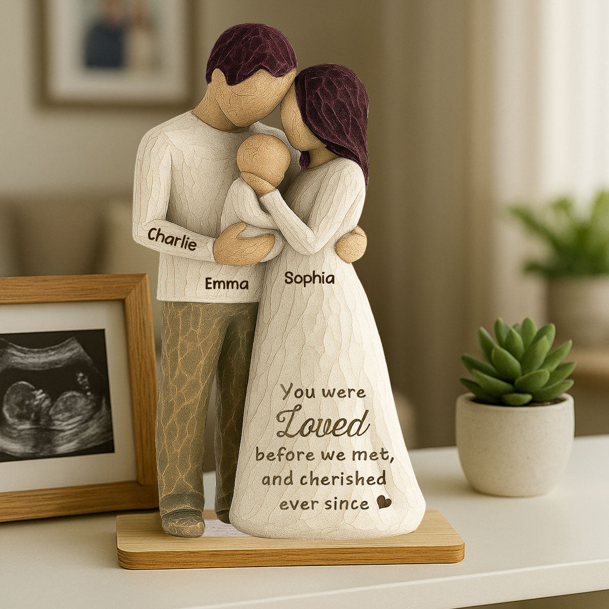 Welcome To The World First Time Parents Couple & Baby 3D Effect Personalized Standing Wooden Plaque, Gift For First Time Parents