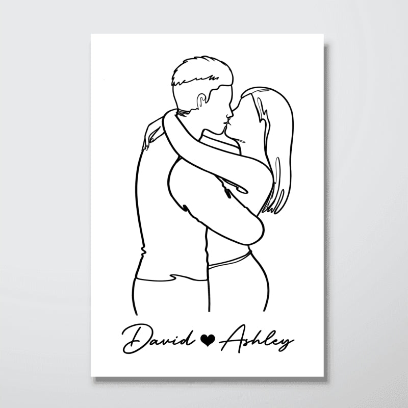 Couple Kissing Outline Valentine‘s Day Gift For Him For Her Personalized Poster