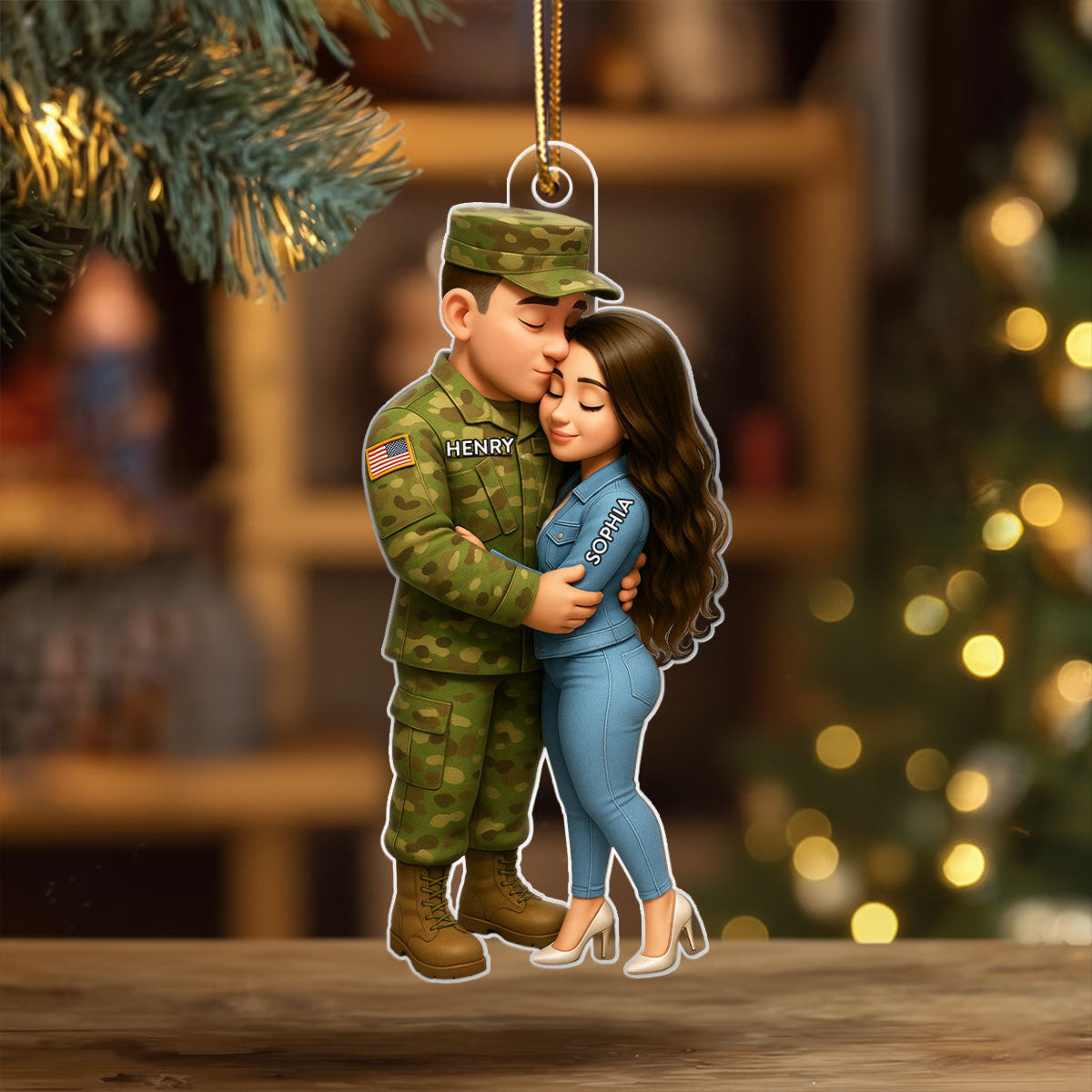 Army Hugging Couple - Personalized Acrylic Ornament - Perfect Christmas Gift For Couple, For Him, For Her