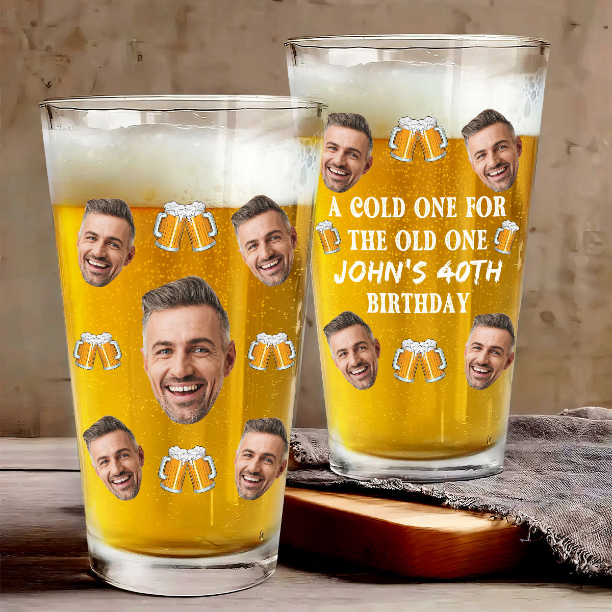 A Cold One For The Old One Photo Upload Funny Birthday Gift Personalized Beer Glass