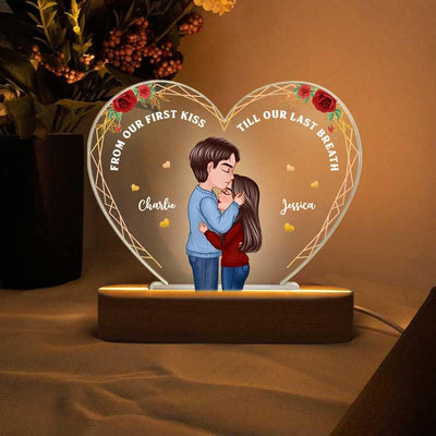 Couple From Our First Kiss Valentine‘s Day Gift For Him Gift For Her - Personalized Heart Plaque LED Night Light - Acrylic LED Lamp