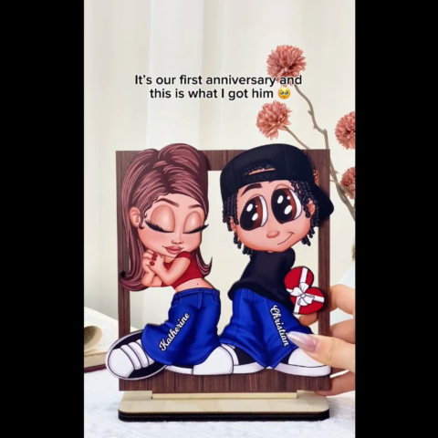 Y2K Couple Frame Gift For Him, Gift For Her Home Decor Personalized 2-Layer Standing Wooden Plaque