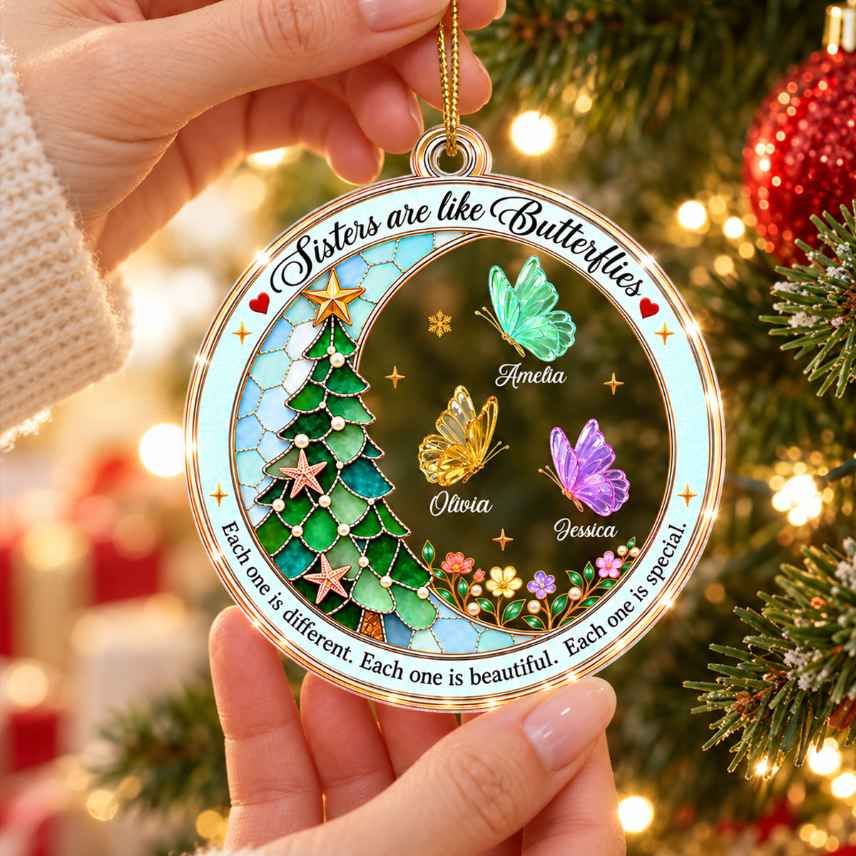 Trending Sisters Butterfly - Personalized Acrylic Ornament - Christmas Gift For Sisters, Girls