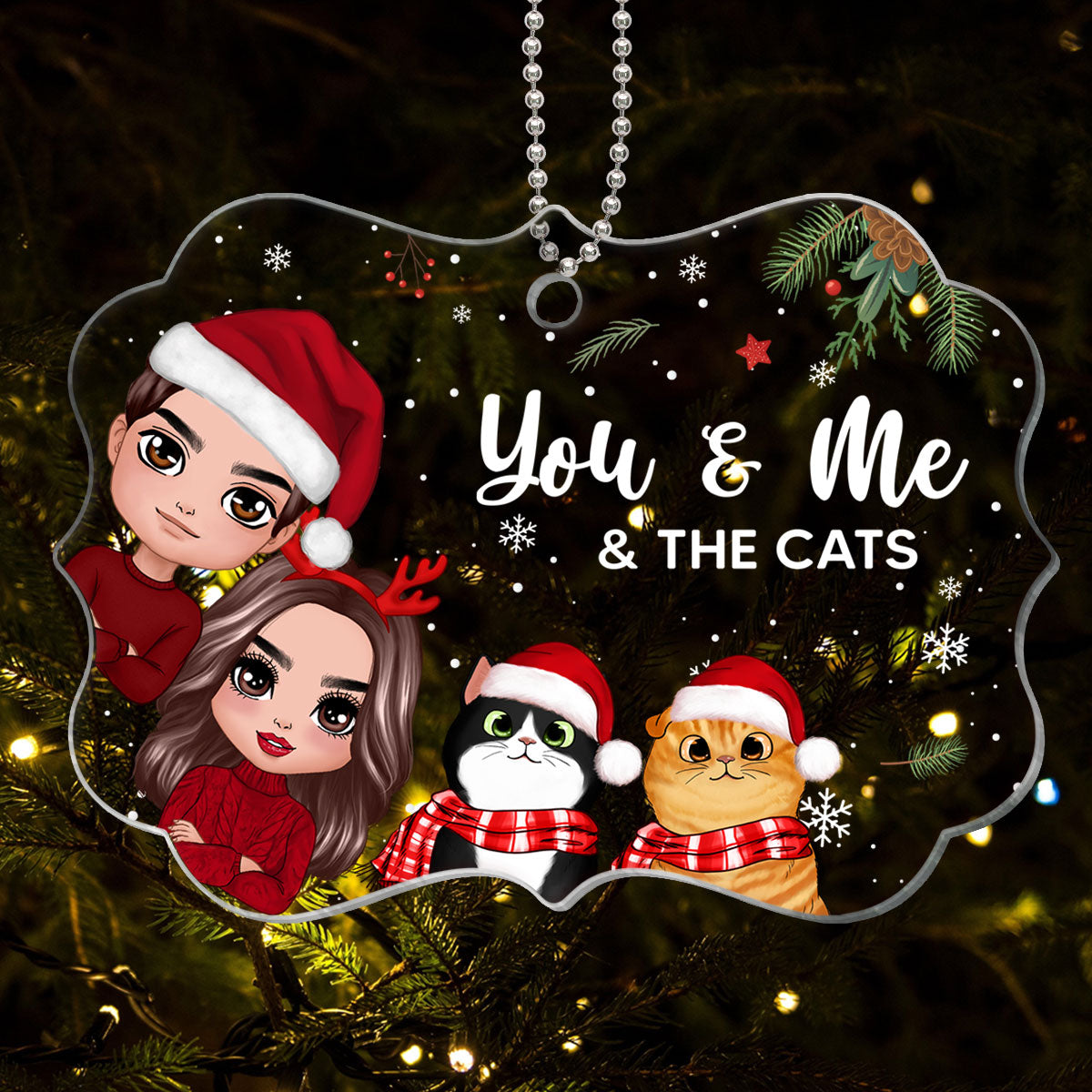 You Me & The Cats Peeking Christmas Personalized Acrylic Ornament