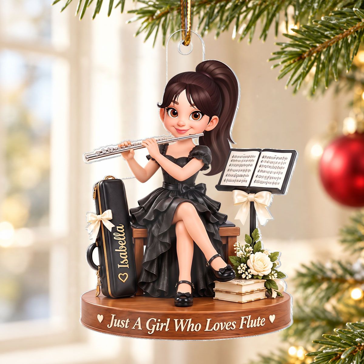 Just a Girl Who Loves Flute - Personalized Acrylic Ornament - Christmas Gift for Daughter, Granddaughter