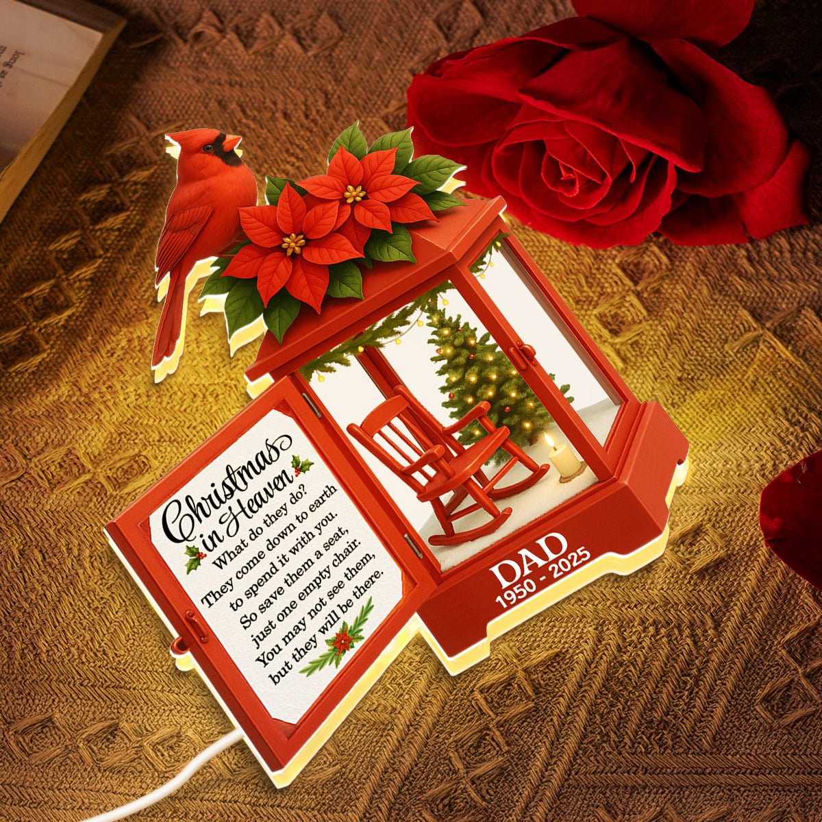 Christmas In Heaven Red Lantern - Personalized Light Box - Christmas Gift For Loss Of Loved Ones