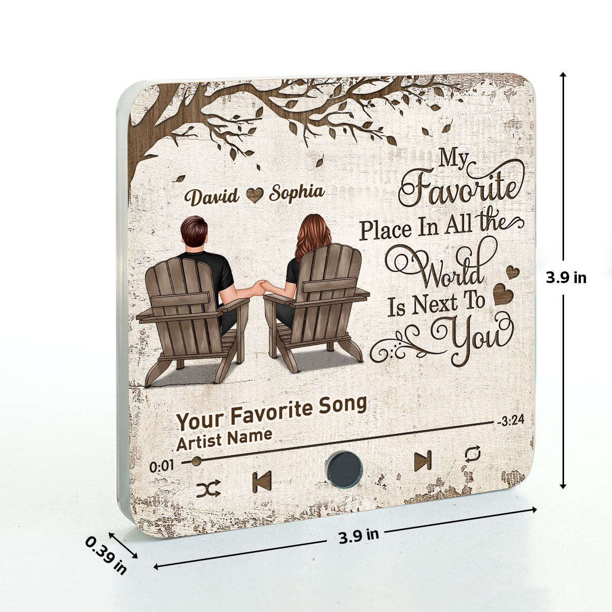 Favorite Place In The World Sitting Couple Back View Personalized Music Fridge Magnet, Anniversary Gift For Him, For Her