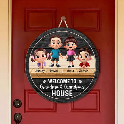 Welcome to Grandma & Grandpa's House Personalized Wooden Door Sign, Fall Decor for Grandparents