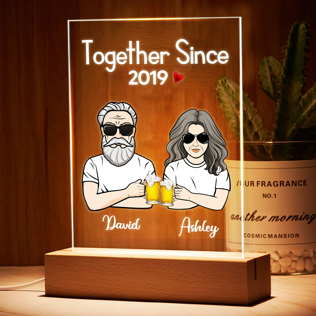 Front View Couple  Anniversary Gift For Him Gift For Her Personalized Rectangle Acrylic Plaque LED Lamp Night Light