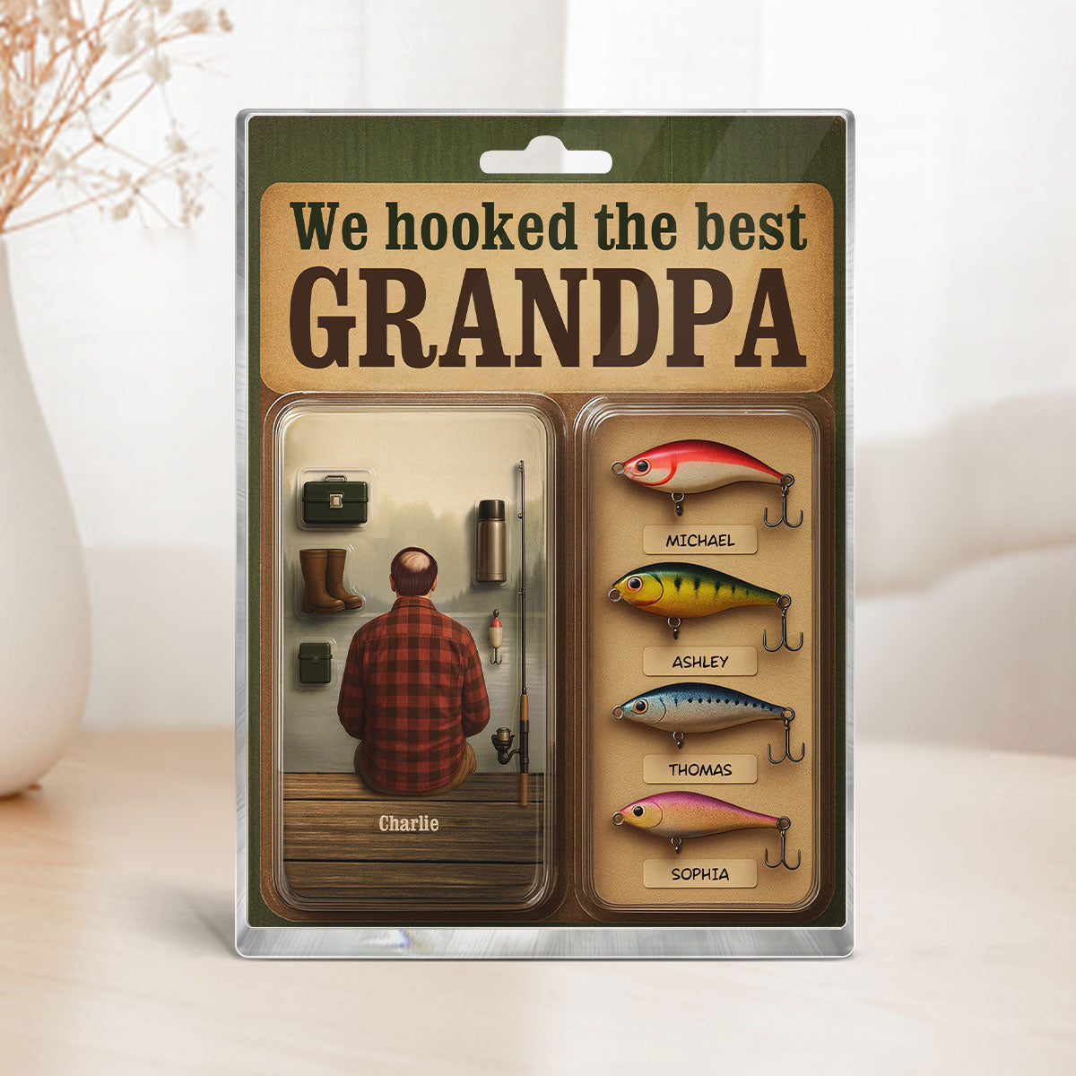 We Hooked The Best Dad Grandpa Man Realistic Figure Style Personalized Acrylic Block Plaque