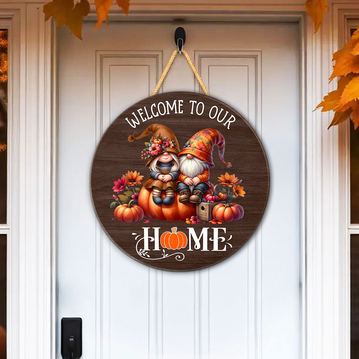 Fall Season Gnome Couple Welcome To Our Home Personalized Wood Sign